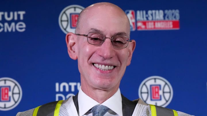 Jan 16, 2024; Inglewood, California, USA; NBA commissioner Adam Silver at a press conference to announce the Intuit Dome as the site of the 2026 NBA All-Star Game. Mandatory Credit: Kirby Lee-Imagn Images Jan 16, 2024; Inglewood, California, USA; NBA commissioner Adam Silver at a press conference to announce the Intuit Dome as the site of the 2026 NBA All-Star Game. Mandatory Credit: Kirby Lee-Imagn Images