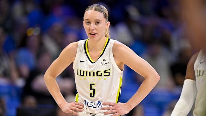 May 19, 2025; Arlington, Texas, USA; Dallas Wings guard Paige Bueckers (5) in action during the game between the Dallas Wings and the Seattle Storm at College Park Center. Mandatory Credit: Jerome Miron-Imagn Images May 19, 2025; Arlington, Texas, USA; Dallas Wings guard Paige Bueckers (5) in action during the game between the Dallas Wings and the Seattle Storm at College Park Center. Mandatory Credit: Jerome Miron-Imagn Images