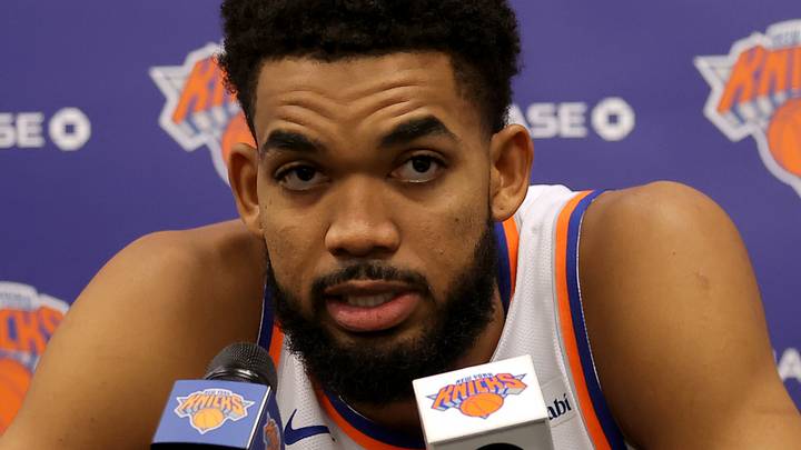 Sep 28, 2026; Tarrytown, NY, USA; New York Knicks center Karl-Anthony Towns (32) speaks during media day at the MSG training facility. Mandatory Credit: Brad Penner-Imagn Images Sep 28, 2026; Tarrytown, NY, USA; New York Knicks center Karl-Anthony Towns (32) speaks during media day at the MSG training facility. Mandatory Credit: Brad Penner-Imagn Images