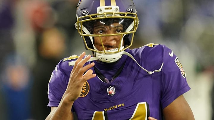 Nov 27, 2025; Baltimore, Maryland, USA; Baltimore Ravens cornerback Marlon Humphrey (44) before the game at M&T Bank Stadium. Mandatory Credit: Mitch Stringer-Imagn Images