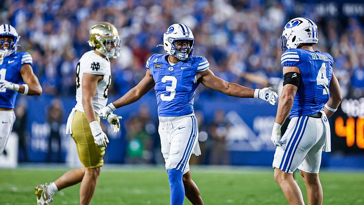 BYU safety Raider Damuni against Notre Dame BYU safety Raider Damuni against Notre Dame