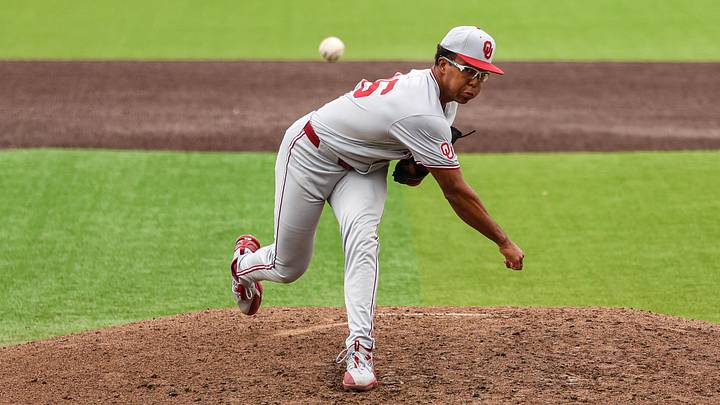 Oklahoma’s Kyson Witherspoon pitches the ball against Texas Tech in game two of their Big 12 conference baseball series, Saturday, May 4, 2024, at Rip Griffin Park. Oklahoma’s Kyson Witherspoon pitches the ball against Texas Tech in game two of their Big 12 conference baseball series, Saturday, May 4, 2024, at Rip Griffin Park.