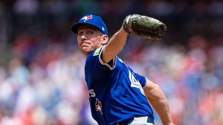 May 8, 2024; Philadelphia, Pennsylvania, USA; Toronto Blue Jays pitcher Chris Bassitt (40) throws a