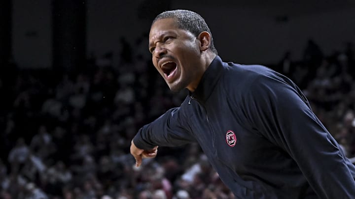 Jan 24, 2026; College Station, Texas, USA; South Carolina Gamecocks head coach Lamont Paris reacts during the first half against the Texas A&M Aggies at Reed Arena. Mandatory Credit: Maria Lysaker-Imagn Images Jan 24, 2026; College Station, Texas, USA; South Carolina Gamecocks head coach Lamont Paris reacts during the first half against the Texas A&M Aggies at Reed Arena. Mandatory Credit: Maria Lysaker-Imagn Images