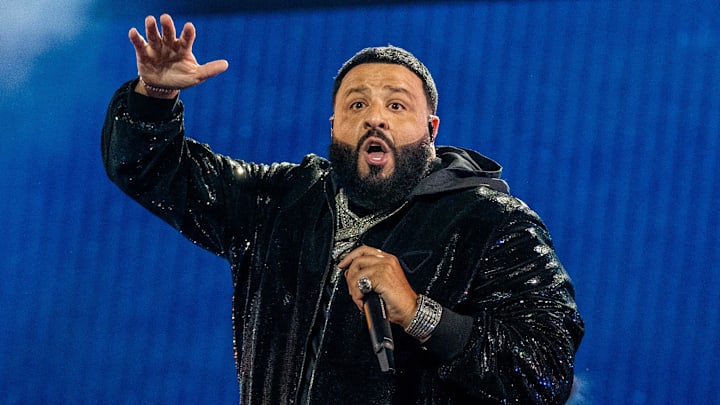 February 19, 2022; Cleveland, OH, USA; DJ Khaled during the 2022 NBA All-Star Saturday Night at Rocket Mortgage Field House. Mandatory Credit: Kyle Terada-Imagn Images