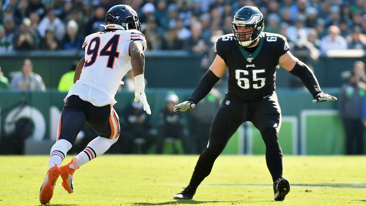 Philadelphia Eagles offensive tackle Lane Johnson (65) blocks Chicago Bears outside linebacker Leonard Floyd (94) at Lincoln Financial Field. Mandatory Credit: Eric Hartline-USA TODAY Sports Philadelphia Eagles offensive tackle Lane Johnson (65) blocks Chicago Bears outside linebacker Leonard Floyd (94) at Lincoln Financial Field. Mandatory Credit: Eric Hartline-USA TODAY Sports