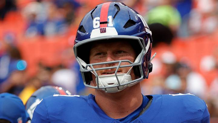 New York Giants center John Michael Schmitz Jr. had his bell run during Friday's practice. New York Giants center John Michael Schmitz Jr. had his bell run during Friday's practice.
