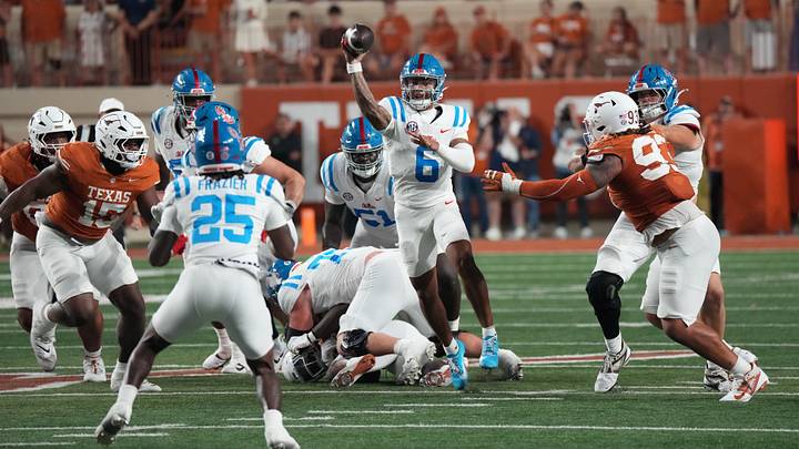 Oct 24, 2026; Austin, Texas, USA;  Mississippi Rebels quarterback Trinidad Chambliss (6) throws a pass during the second half against the Texas Longhorns at Darrell K Royal-Texas Memorial Stadium.  Mandatory Credit: Scott Wachter-Imagn Images