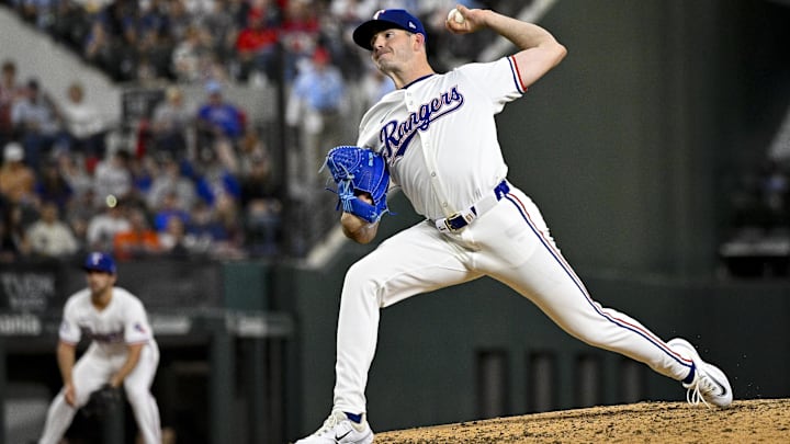 Apr 5, 2024; Arlington, Texas, USA; Texas Rangers starting pitcher Cody Bradford (61) pitches