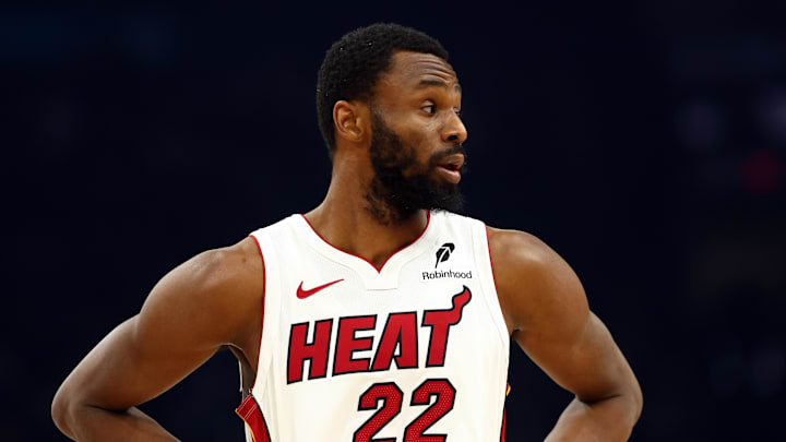 Jan 25, 2026; Phoenix, Arizona, USA; Miami Heat forward Andrew Wiggins (22) against the Phoenix Suns at Mortgage Matchup Center. Mandatory Credit: Mark J. Rebilas-Imagn Images