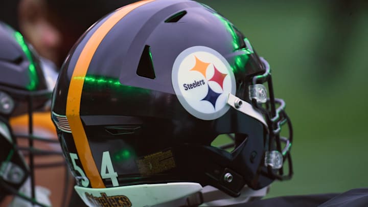 Dec 15, 2024; Philadelphia, Pennsylvania, USA; Pittsburgh Steelers helmet on the sidelines against the Philadelphia Eagles at Lincoln Financial Field. Mandatory Credit: Eric Hartline-Imagn Images