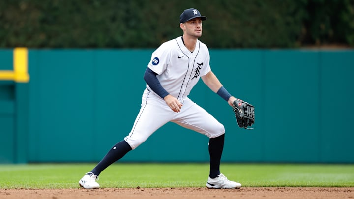 Sep 29, 2022; Detroit, Michigan, USA;  Detroit Tigers third baseman Ryan Kreidler (32) in the field during a game from this fall.