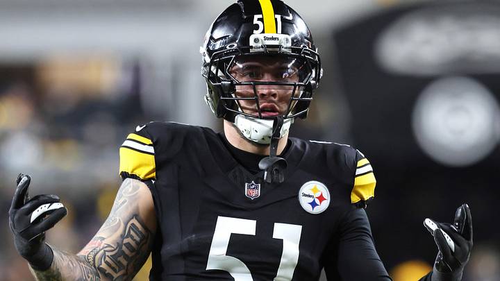 Jan 12, 2026; Pittsburgh, PA, USA;  Pittsburgh Steelers linebacker Nick Herbig (51) gestures against  the Houston Texans during the first quarter in an AFC Wild Card Round game at Acrisure Stadium. Mandatory Credit: Charles LeClaire-Imagn Images