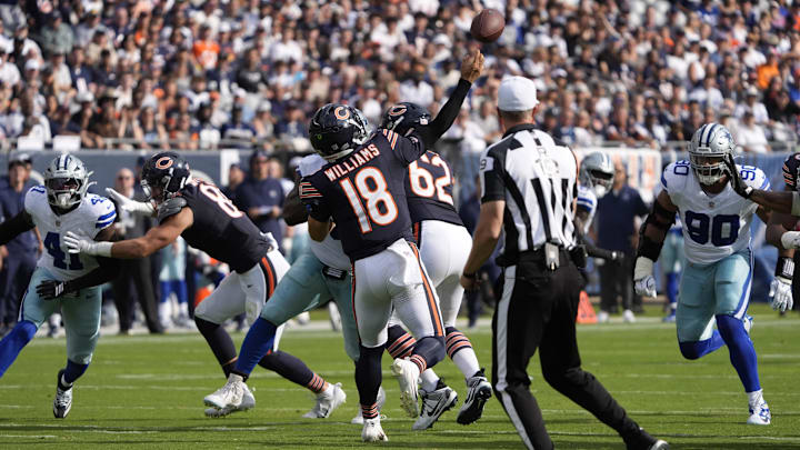 Caleb Williams fires downfield for a touchdown against Dallas in the first half Sunday during a 31-14 win. Caleb Williams fires downfield for a touchdown against Dallas in the first half Sunday during a 31-14 win.