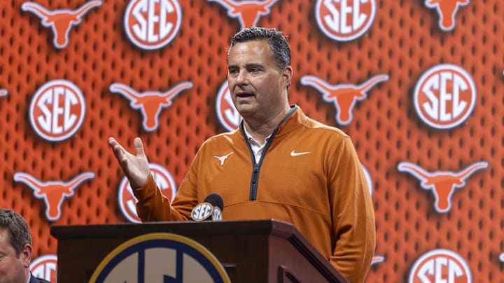 Texas Longhorns head coach Sean Miller talks with the media during SEC Media Days at Grand Bohemian Hotel.