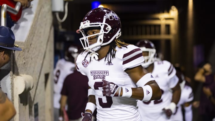 Sep 10, 2022; Tucson, Arizona, USA; Mississippi State Bulldogs cornerback Decamerion Richardson (3) against the Arizona Wildcats at Arizona Stadium. Mandatory Credit: Mark J. Rebilas-USA TODAY Sports