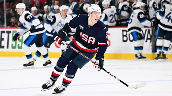 Team USA forward Brady Tkachuk during the 4 Nations Face-Off