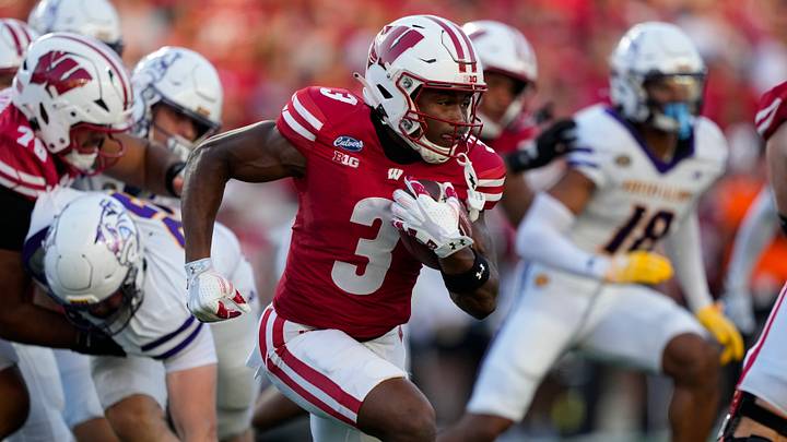 Wisconsin Badgers running back Abu Sama III. Wisconsin Badgers running back Abu Sama III.