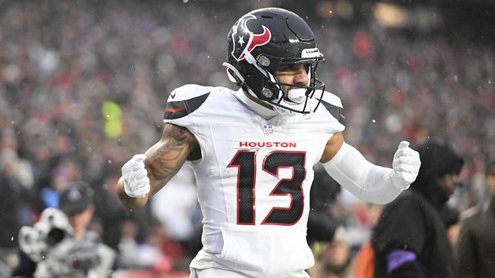 Houston Texans wide receiver Christian Kirk (13) celebrates a touchdown in the second quarter against the New England Patriots in an AFC Divisional Round game at Gillette Stadium. Mandatory Credit: Brian Fluharty-Imagn Images Houston Texans wide receiver Christian Kirk (13) celebrates a touchdown in the second quarter against the New England Patriots in an AFC Divisional Round game at Gillette Stadium. Mandatory Credit: Brian Fluharty-Imagn Images
