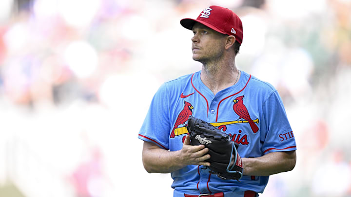 May 31, 2025; Arlington, Texas, USA; St. Louis Cardinals starting pitcher Sonny Gray (54) comes off the field after pitching against the Texas Rangers during the seventh inning at Globe Life Field. Mandatory Credit: Jerome Miron-Imagn Images