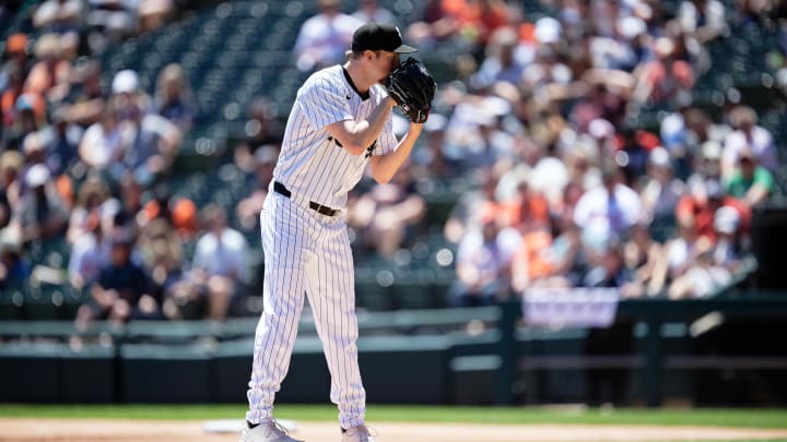 May 25, 2024; Chicago, Illinois, USA;  Chicago White Sox pitcher Erick Fedde (20) pitches against the Baltimore Orioles at Guaranteed Rate Field. Mandatory Credit: Jamie Sabau-USA TODAY Sports