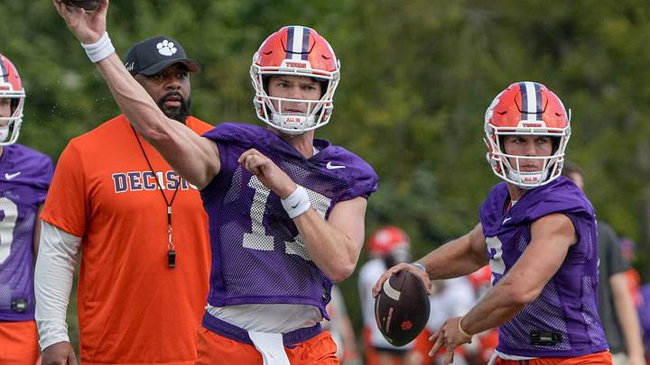 Clemson quarterback Christopher Vizzina (17) and quarterback Tait Reynolds (2) are the two candidates for the starting role.