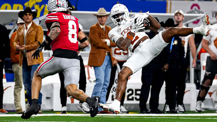 Texas Longhorns wide receiver Matthew Golden catches a pass during the second half of the College Football Playoff semifinal game against the Ohio State.