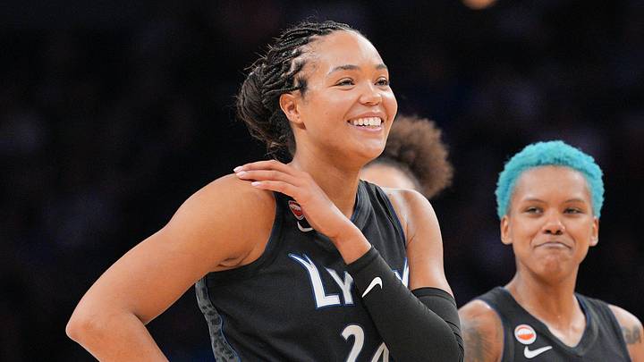 Aug 8, 2026; Minneapolis, Minnesota, USA; Minnesota Lynx forward Napheesa Collier (24) laughs against the Las Vegas Aces in the fourth quarter at Target Center. Mandatory Credit: Brad Rempel-Imagn Images Aug 8, 2026; Minneapolis, Minnesota, USA; Minnesota Lynx forward Napheesa Collier (24) laughs against the Las Vegas Aces in the fourth quarter at Target Center. Mandatory Credit: Brad Rempel-Imagn Images