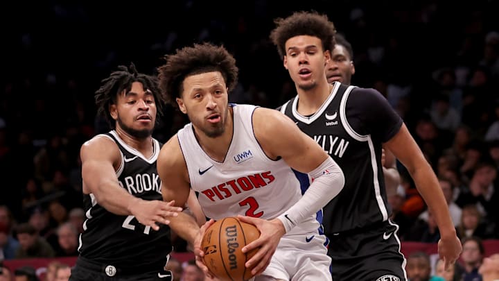 Dec 23, 2023; Brooklyn, New York, USA; Detroit Pistons guard Cade Cunningham (2) : Brad Penner-Imagn Images