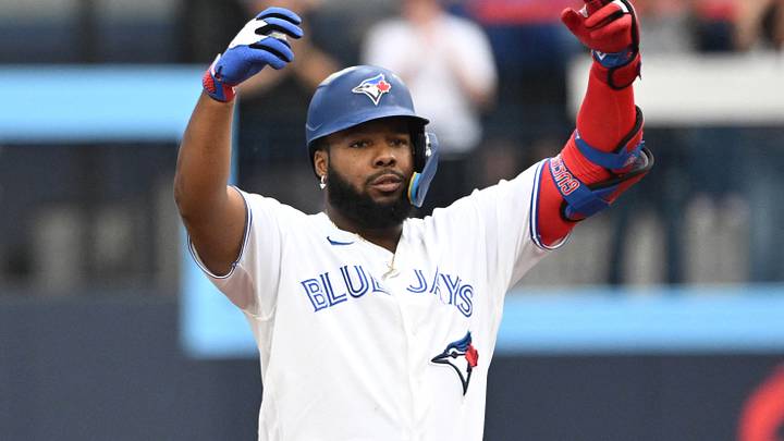 Blue Jays first baseman Vladimir Guerrero Jr. (27) reacts after hitting an RBI double against the Mariners Mandatory Credit: Dan Hamilton-Imagn Blue Jays first baseman Vladimir Guerrero Jr. (27) reacts after hitting an RBI double against the Mariners Mandatory Credit: Dan Hamilton-Imagn