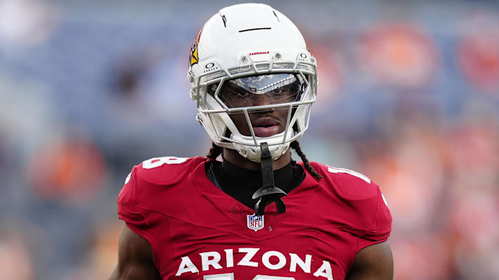 Aug 16, 2025; Denver, Colorado, USA; Arizona Cardinals wide receiver Marvin Harrison Jr. (18) before the game against the Denver Broncos at Empower Field at Mile High. Mandatory Credit: Ron Chenoy-Imagn Images Aug 16, 2025; Denver, Colorado, USA; Arizona Cardinals wide receiver Marvin Harrison Jr. (18) before the game against the Denver Broncos at Empower Field at Mile High. Mandatory Credit: Ron Chenoy-Imagn Images