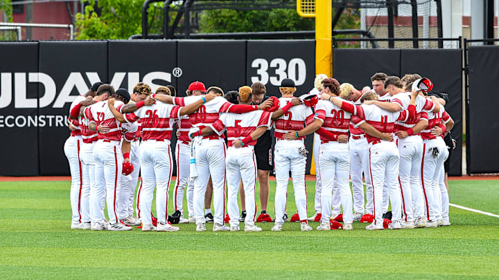 Louisville baseball players vs. Miami in game two of the 2025 Louisville Super Regional.
