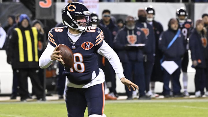 Jan 10, 2026; Chicago, IL, USA; Chicago Bears quarterback Caleb Williams (18) looks downfield against the Green Bay Packers during the first half of an NFC Wild Card Round game at Soldier Field. Mandatory Credit: Matt Marton-Imagn Images Jan 10, 2026; Chicago, IL, USA; Chicago Bears quarterback Caleb Williams (18) looks downfield against the Green Bay Packers during the first half of an NFC Wild Card Round game at Soldier Field. Mandatory Credit: Matt Marton-Imagn Images