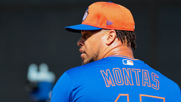 Feb 12, 2025; Port St. Lucie, FL, USA; New York Mets pitcher Frankie Montas (47) pitches during a Spring Training workout at Clover Park. Mandatory Credit: Sam Navarro-Imagn Images Feb 12, 2025; Port St. Lucie, FL, USA; New York Mets pitcher Frankie Montas (47) pitches during a Spring Training workout at Clover Park. Mandatory Credit: Sam Navarro-Imagn Images