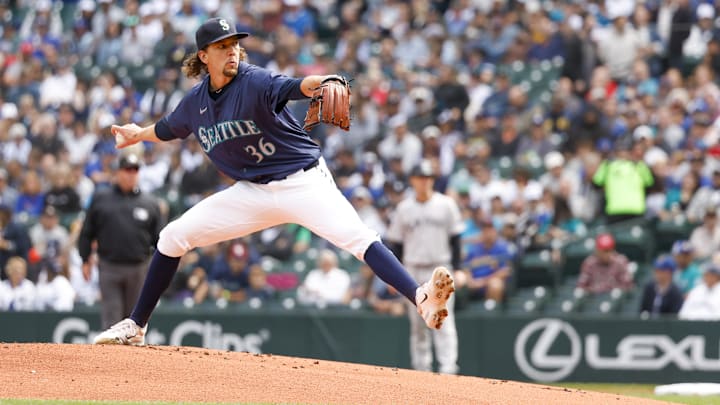 Seattle Mariners starting pitcher Logan Gilbert throws during a game against the New York Yankees on Sept. 19 at T-Mobile Park.
