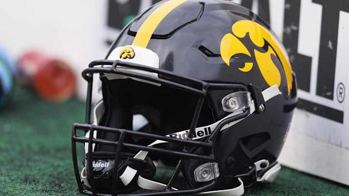 General view of an Iowa Hawkeyes helmet 