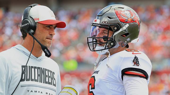 Sep 20, 2026; Tampa, Florida, USA; Tampa Bay Buccaneers quarterback Baker Mayfield (6) with head coach Todd Bowles during the first half against the Cleveland Browns at Raymond James Stadium. Mandatory Credit: Kim Klement Neitzel-Imagn Images Sep 20, 2026; Tampa, Florida, USA; Tampa Bay Buccaneers quarterback Baker Mayfield (6) with head coach Todd Bowles during the first half against the Cleveland Browns at Raymond James Stadium. Mandatory Credit: Kim Klement Neitzel-Imagn Images