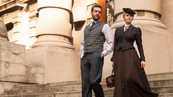 MASTERPIECE
Miss Scarlet, Season 5

Episode Three: “The Thames Reaper”
Sunday, January 26 at 8/7c on PBS

With a notorious serial killer on the loose Eliza is caught in the middle of a clash between Fleet Street and Scotland Yard.

Shown L-R: Alexander Blake (Tom Durant Pritchard), Eliza Scarlet (Kate Phillips) 

Photographer: Sever Zolak 

For editorial use only.

Courtesy of Miss Scarlet Limited and MASTERPIECE.