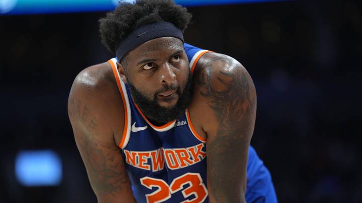 Mar 3, 2026; Toronto, Ontario, CAN; New York Knicks center Mitchell Robinson (23) during a break in the action against the Toronto Raptors during the second half at Scotiabank Arena. Mandatory Credit: John E. Sokolowski-Imagn Images