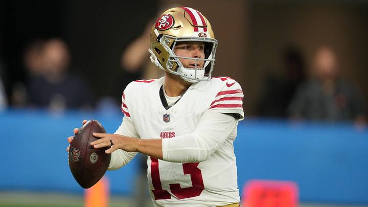 Aug 20, 2026; Inglewood, California, USA; San Francisco 49ers quarterback Brock Purdy (13) throws the ball against the Los Angeles Chargers in the first half at SoFi Stadium. Mandatory Credit: Kirby Lee-Imagn Images Aug 20, 2026; Inglewood, California, USA; San Francisco 49ers quarterback Brock Purdy (13) throws the ball against the Los Angeles Chargers in the first half at SoFi Stadium. Mandatory Credit: Kirby Lee-Imagn Images