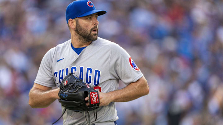 Aug 12, 2023; Toronto, Ontario, CAN; Chicago Cubs relief pitcher Michael Fulmer (32) looks on