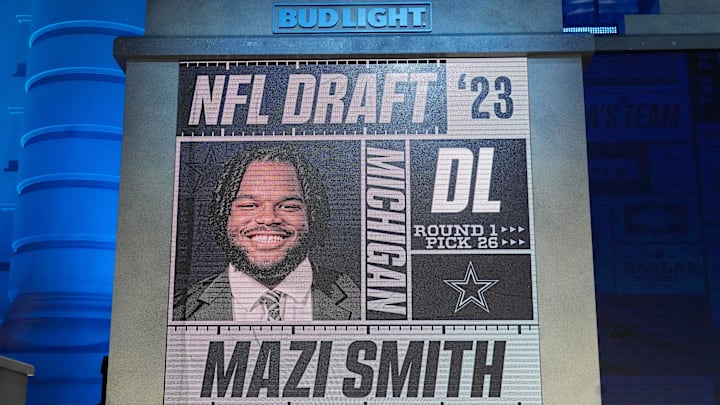 Apr 27, 2023; Kansas City, MO, USA; Michigan defensive lineman Mazi Smith after being selected by