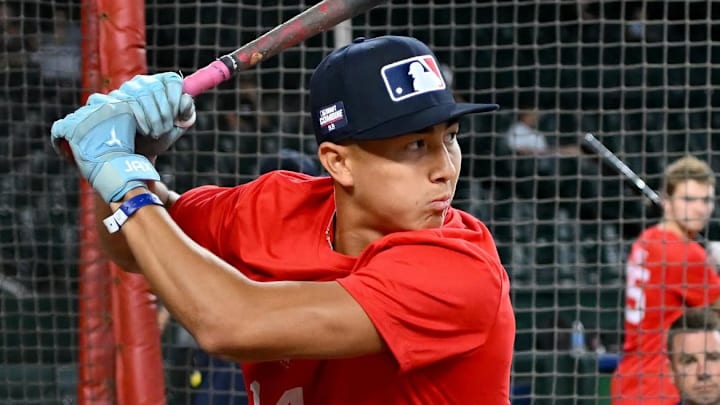 Matthew Boughton hits during the MLB Draft Combine.
