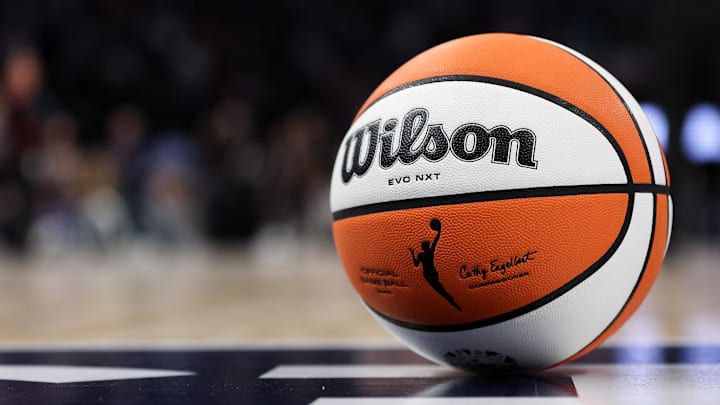Oct 8, 2024; Minneapolis, Minnesota, USA; A detailed view of the ball during the second half of game five of the 2024 WNBA playoffs between the Minnesota Lynx and the Connecticut Sun at Target Center. Mandatory Credit: Matt Krohn-Imagn Images
