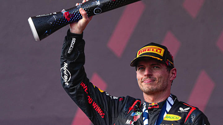 Oracle Red Bull Racing driver Max Verstappen hoists the trophy after winning the Formula 1 Lenovo Oracle Red Bull Racing driver Max Verstappen hoists the trophy after winning the Formula 1 Lenovo