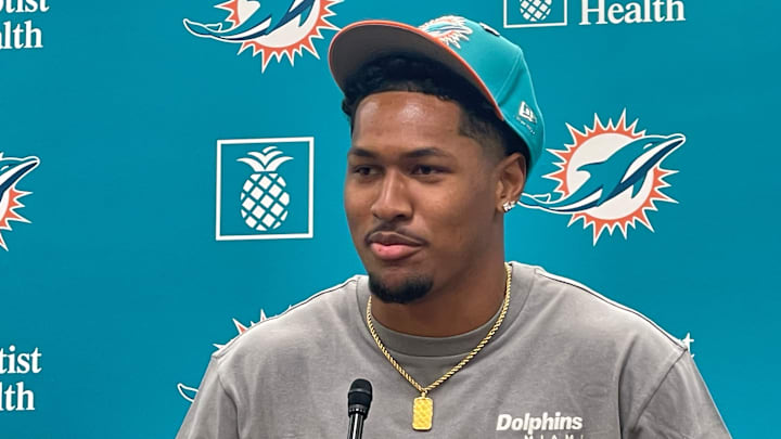 Chris Johnson was introduced to the South Florida media the day after he became a Miami Dolphins first-round pick