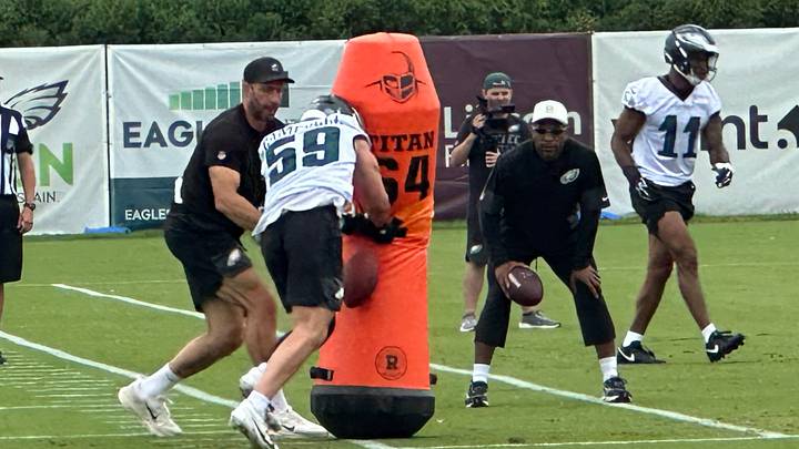 LB Chance Campbell during a strip circuit at Eagles' training camp on Aug. 5, 2026.