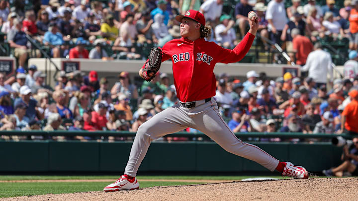 Mar 6, 2026; Lakeland, Florida, USA; Boston Red Sox pitcher Connelly Early (71) pitches during the fourth inning against the Detroit Tigers at Publix Field at Joker Marchant Stadium. Mandatory Credit: Mike Watters-Imagn Images
