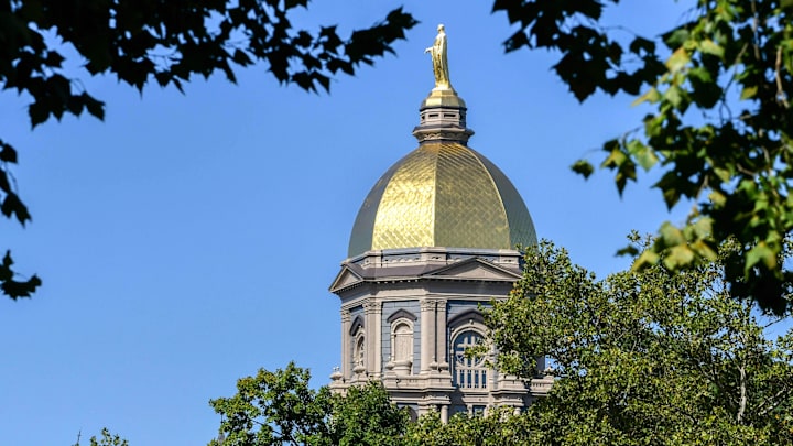 Sep 15, 2018; South Bend, IN, USA; A general view of the Golden Dome on the campus of the University of Notre Dame before the game between the Notre Dame Fighting Irish and the Vanderbilt Commodores at Notre Dame Stadium. Sep 15, 2018; South Bend, IN, USA; A general view of the Golden Dome on the campus of the University of Notre Dame before the game between the Notre Dame Fighting Irish and the Vanderbilt Commodores at Notre Dame Stadium.