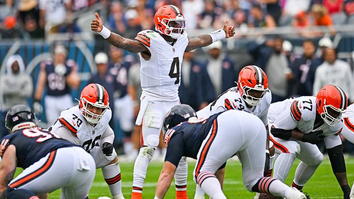 Aug 15, 2026; Chicago, Illinois, USA; Cleveland Browns quarterback Deshaun Watson (4) prepares to run a play against the Chicago Bears during the first half at Soldier Field. Mandatory Credit: Patrick Gorski-Imagn Images Aug 15, 2026; Chicago, Illinois, USA; Cleveland Browns quarterback Deshaun Watson (4) prepares to run a play against the Chicago Bears during the first half at Soldier Field. Mandatory Credit: Patrick Gorski-Imagn Images